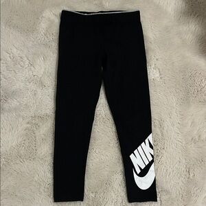 Nike Kids Black Leggings with White Swoosh